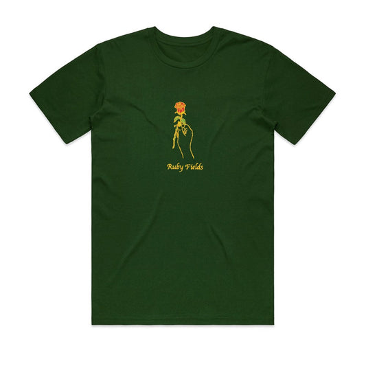 Ruby Fields - Rose - Embroidered Forest Green Tshirt Space Mirror Merch
