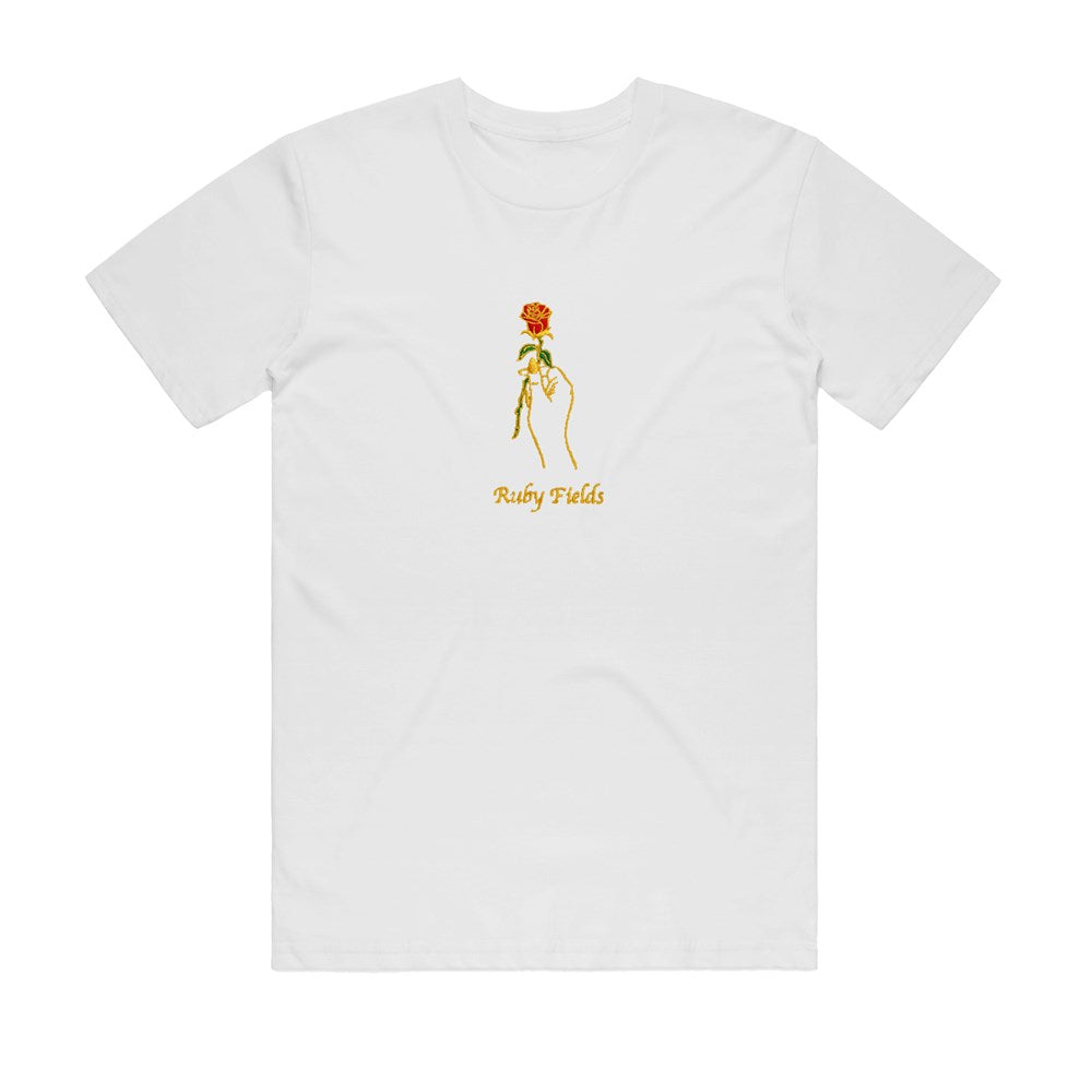 Ruby Fields - Rose - Embroidered White Tshirt Space Mirror Merch